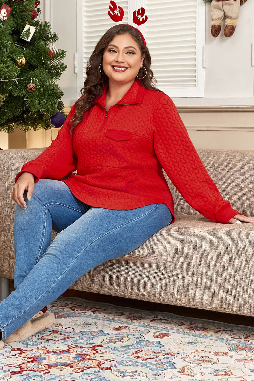 Tomato red plus size pullover - Love Salve